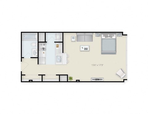 Floor plan for studio, 1 bath, 504 sqft